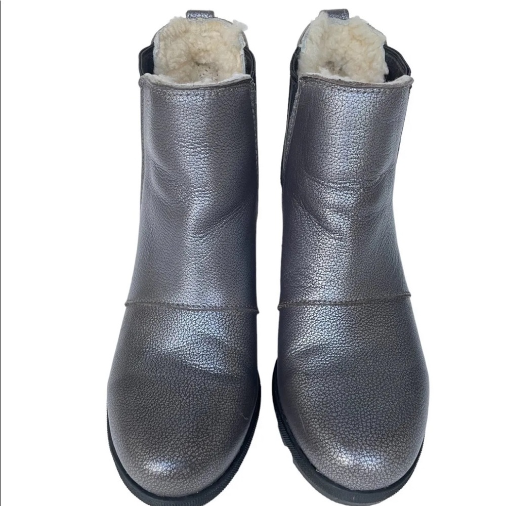 Sorel Joan Of Article Chelsea Silver Leather Wedge Pull On Bootie Sz 7 - Picture 3 of 9